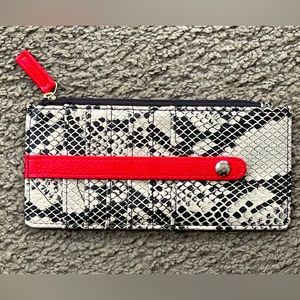 NWOT REPTILE PRINT WALLET. Red snap & zip accents! ID Slot/card slots/zip center